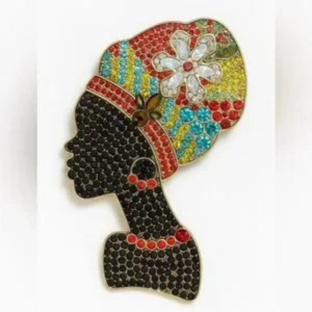 African Chic | Multicolor Rhinestone Silhouette Brooch